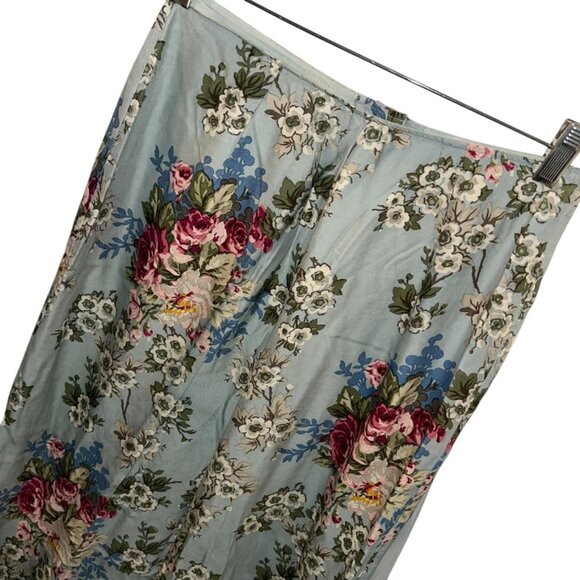 Ralph Lauren Vintage 80s blue Cabbage rose floral print palazzo pants 8 - Picture 3 of 5